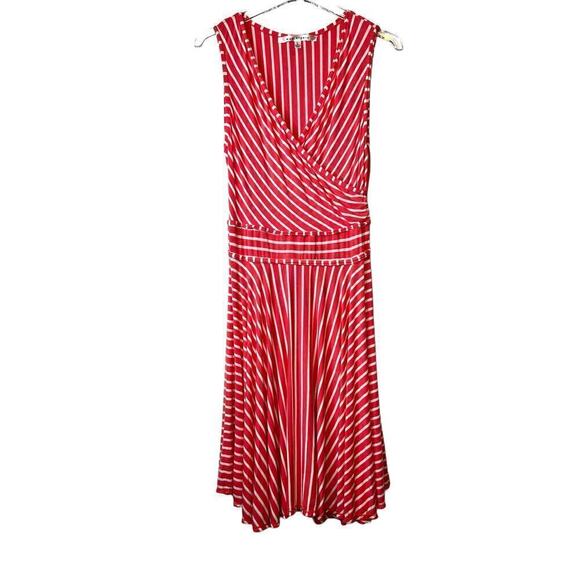 MAX STUDIO Sleeveless Summer Dress in Coral Pink with White Stripes Size Large - Picture 1 of 7